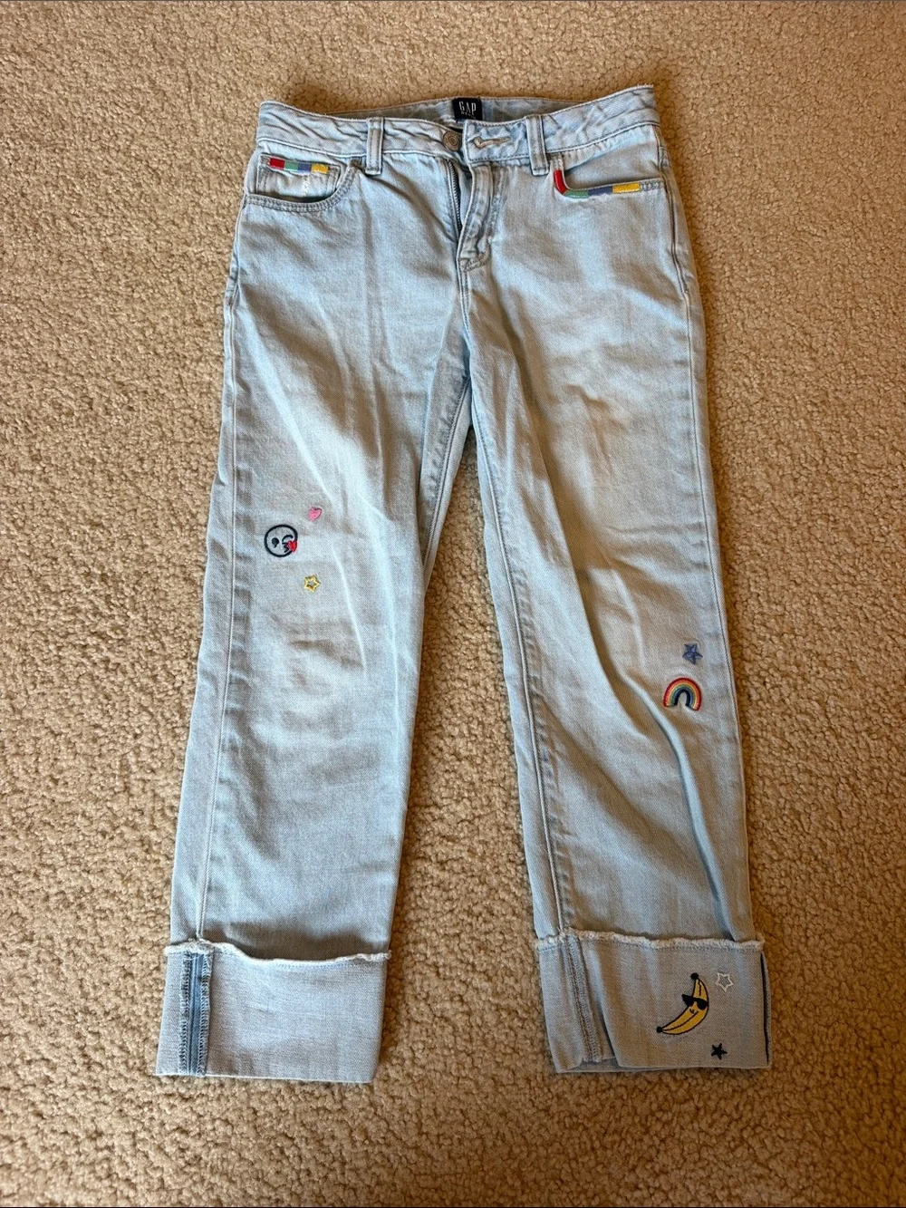 GAP Light Wash Cropped Embroidered Jeans